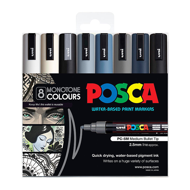 Posca PC-5m Medium Bullet Monochrome Pack Of 8