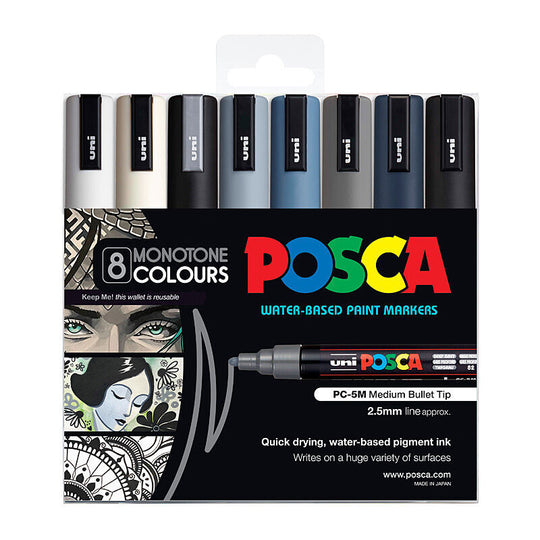 Posca PC-5m Medium Bullet Monochrome Pack Of 8