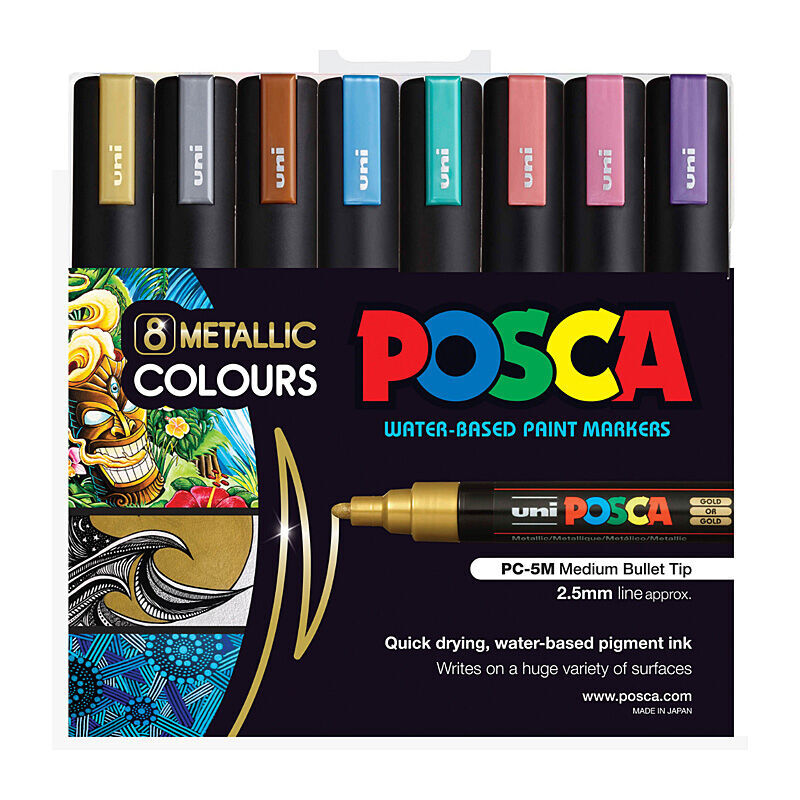 Posca PC-5m Medium Bullet Metallic Pack Of 8