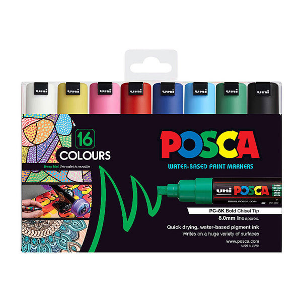 Posca PC-8m Bld Chisel Assorted Pack Of 16