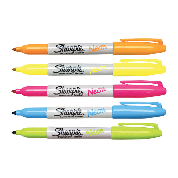 Sharpie Neon Permanent Marker Fine Point Assorted Pack Of 5