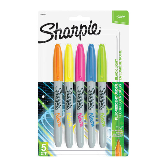 Sharpie Neon Permanent Marker Fine Point Assorted Pack Of 5