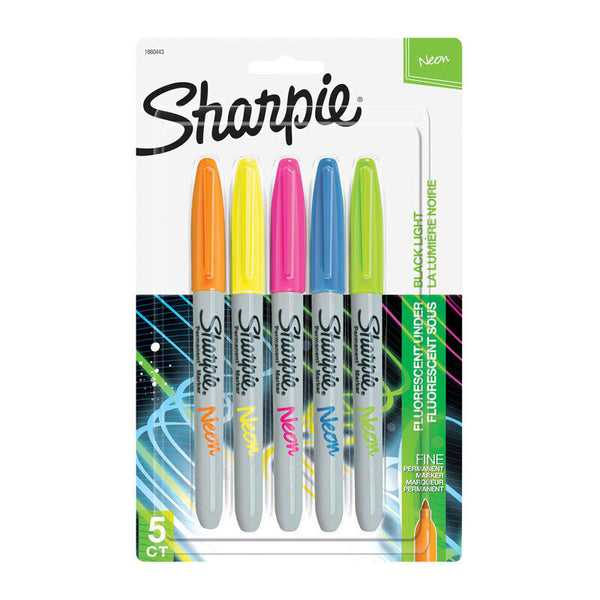 Sharpie Neon Permanent Marker Fine Point Assorted Pack Of 5