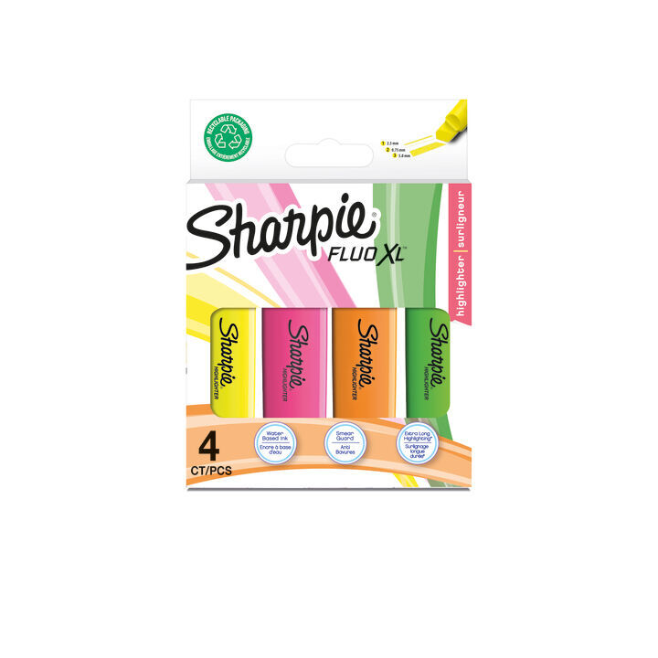Sharpie Highlighter Fluo Extra Large Assorted Pack Of 4 Box Of 12