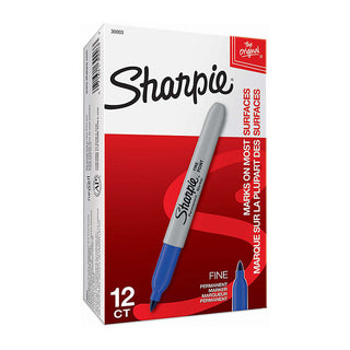 Sharpie Permanent Marker Fine Point Blue New Packaging Box Of 12