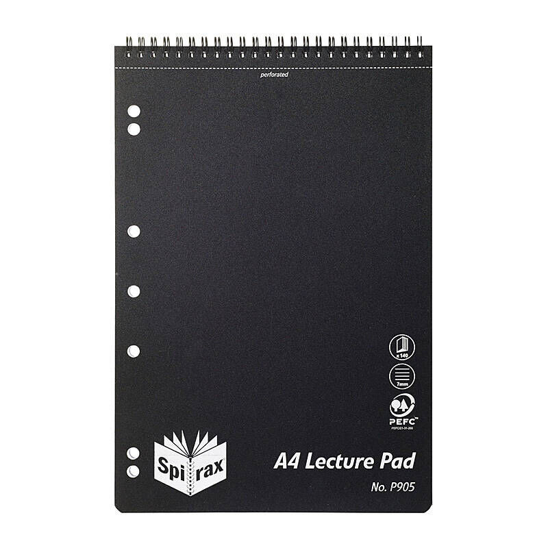 Spirax P905 Polypropylene Lecture Pad 140 Pages Black T/o Pack Of 5