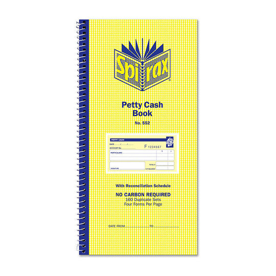 Spirax 552 Petty Cash Book 279X144mm Pack Of 10