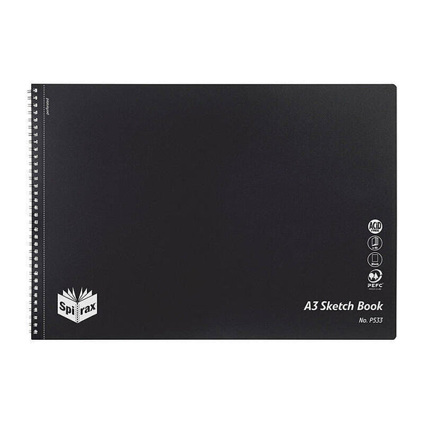 Spirax P533 Polypropylene Sketch Book A3 40 Pgs Black Side Opening Pack Of 10