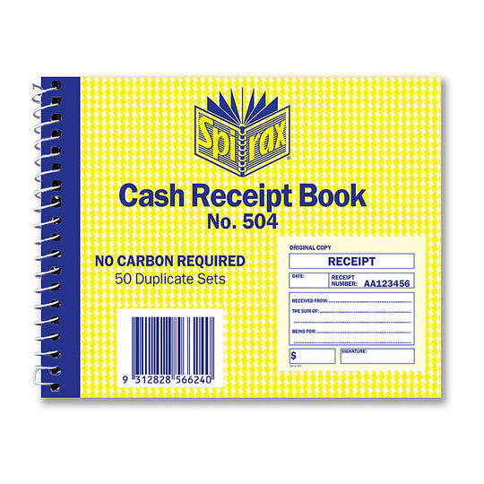 Spirax 504 Cash Receipt Book 102X127mm Pack Of 5
