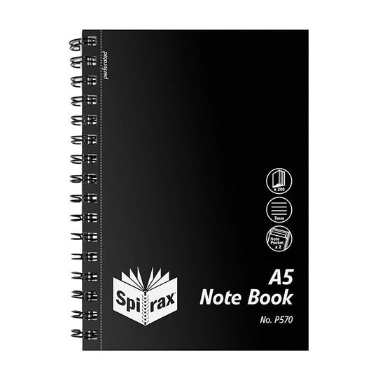 Spirax P570 Polypropylene Notebook A5 200 Page Black Side Opening Pack Of 5