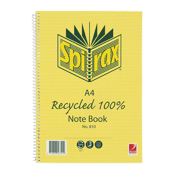 Spirax 810 Recycled Notebook A4 120 Page Pack Of 5