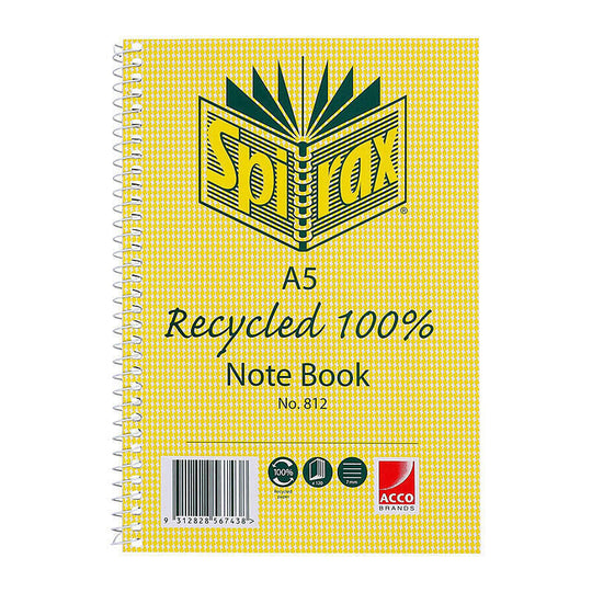 Spirax 812 Recycled Notebook A5 120 Page Pack Of 5