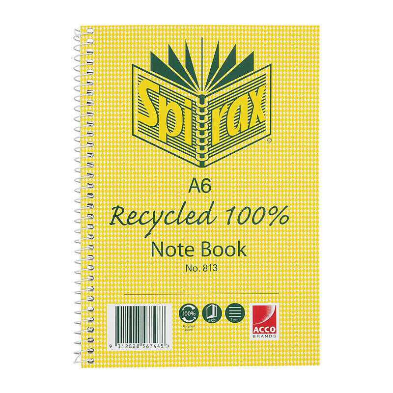 Spirax 813 Recycled Notebook A6 100 Page Pack Of 5