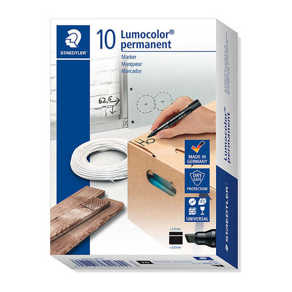 Staedtler Permanent Marker Chisel Black Box Of 10