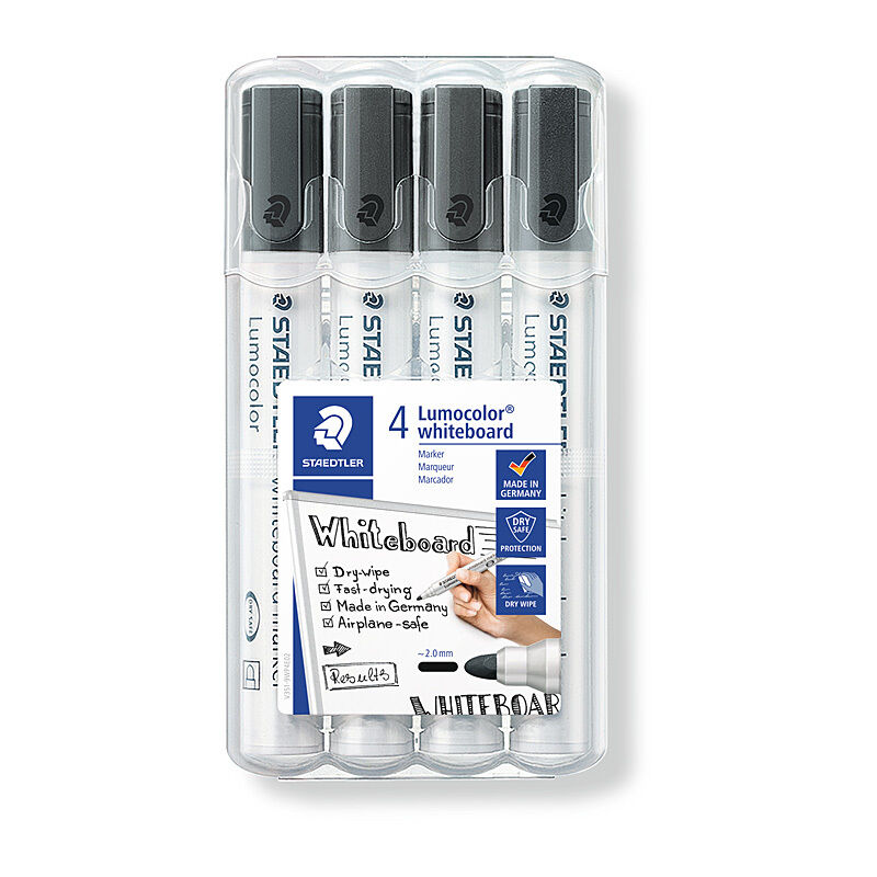 Staedtler Whiteboardmrk 351 Bulldog Black Wallet of 4