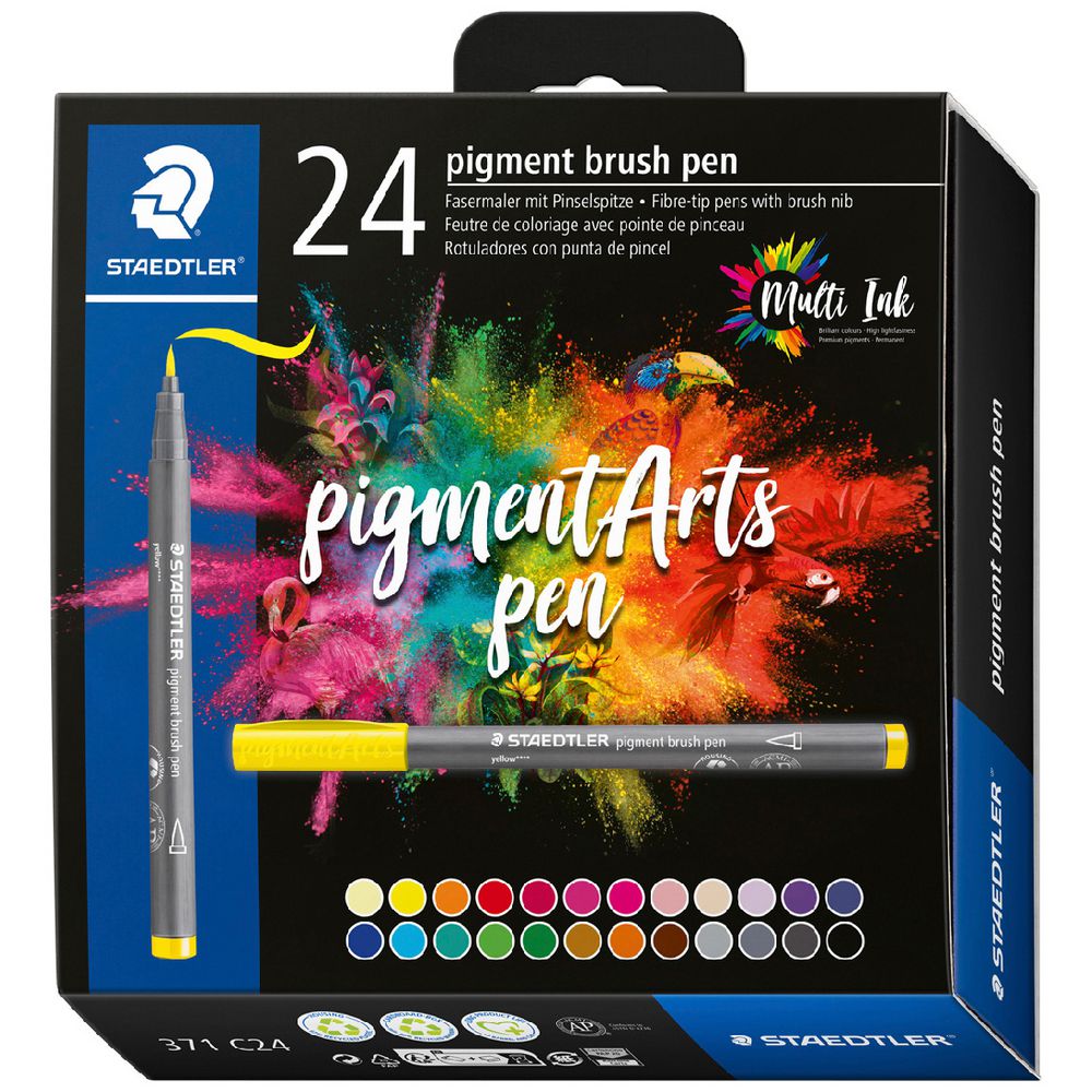 Staedtler Pigment Brush Pen 371 Assorted Pack of 24