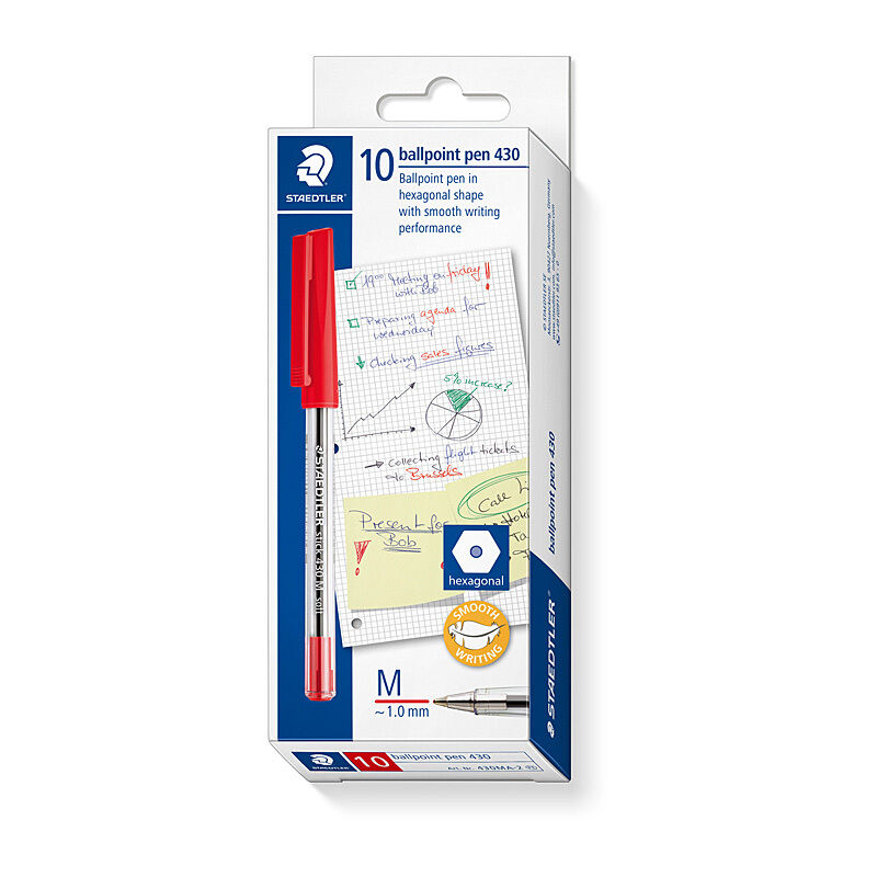 Staedtler Ballpoint430 Md Red Box Of 10