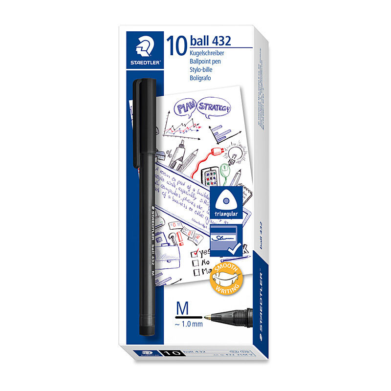 Staedtler Ballpoint 432 M Black Box Of 10