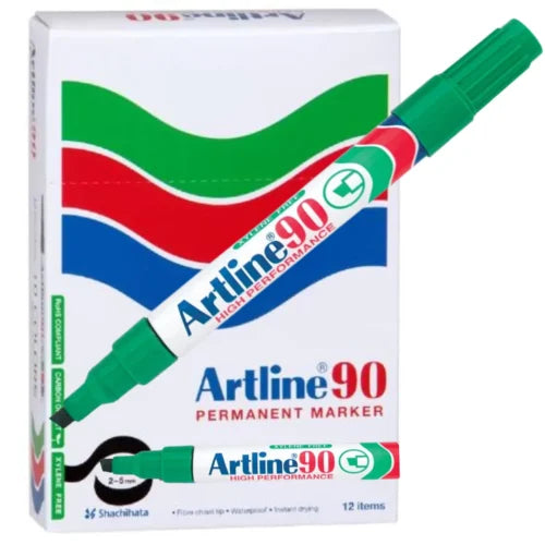 Artline 90 Permanent Marker 5mm Chisel Green Box Of 12