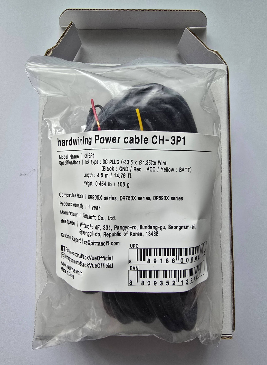 BlackVue CH-3P1 hardwiring power cable in packaging