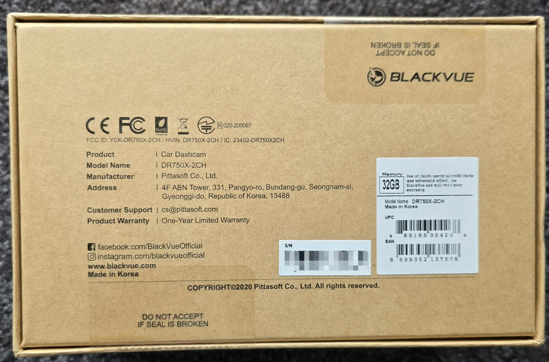 BlackVue DR750X-2CH dash cam box