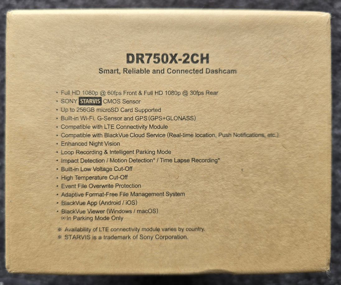 BlackVue DR750X-2CH dash cam box label