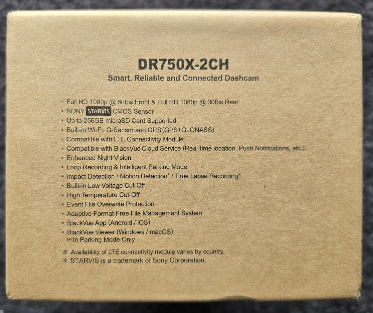BlackVue DR750X-2CH dash cam box label